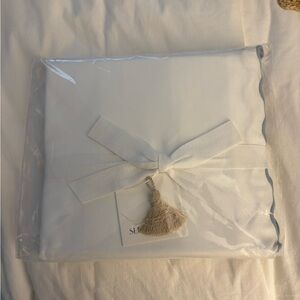 Serena & Lily White Bed Skirt with Blue wave Edge